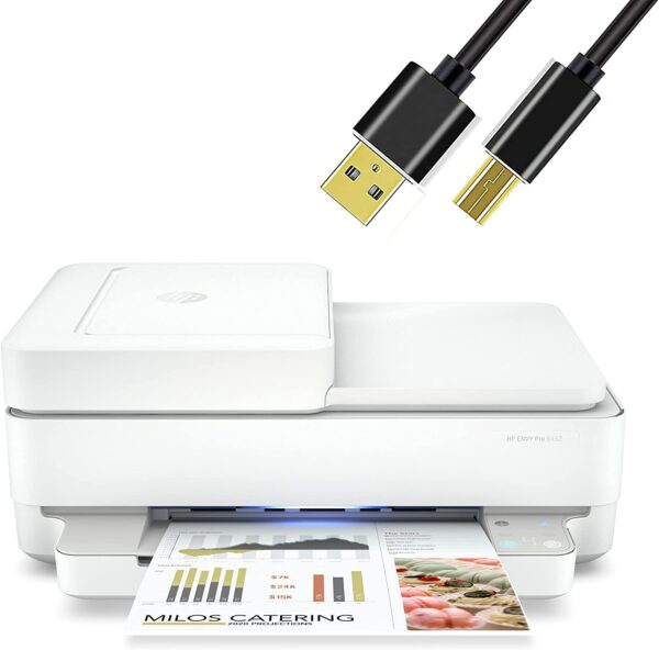 H-P Wireless Inkjet Color Printer Mobile Print, Scan & Copy, Auto Document Feeder Features 2-Sided Printing, Multi-Page scanning, Smart contextual Control Panel Buttons with 6 ft Printer Cable